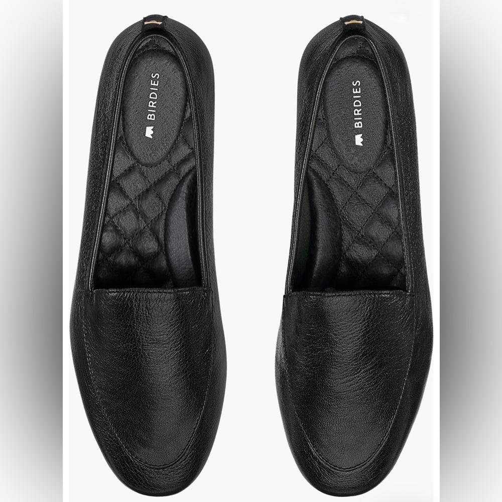 Birdies Vesper Lux Black Tumbled Leather Comfort Loafers Flats 6 NWOT No Box